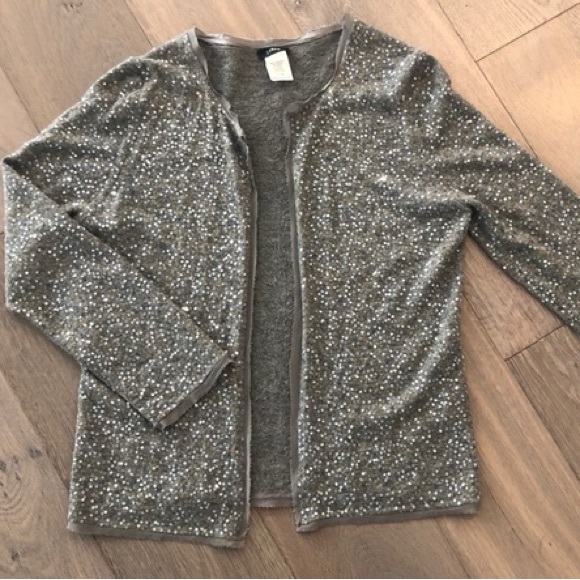 J. Crew Sweaters - J. Crew NWOT Open Front 3/4 Sleeve Sequined Cropped Cardigan Gray Large
